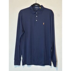 Polo Ralph Lauren Mens Classic Fit Long Sleeve Polo Shirt Navy Blue Cotton M